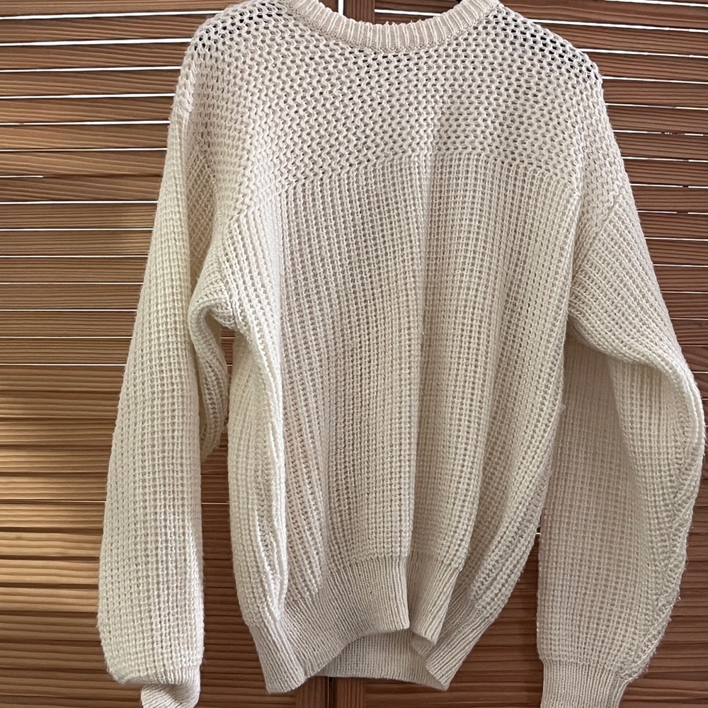 LOFT Cream Crewneck Sweater with Textured Knit